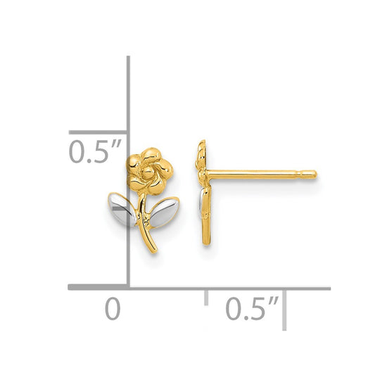 14K and White Rhodium Flower Post Earrings