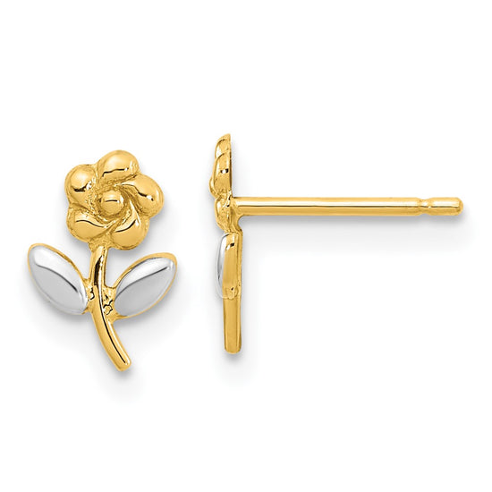 14K and White Rhodium Flower Post Earrings