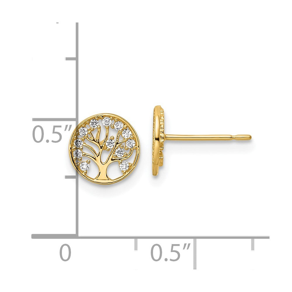14k CZ Tree of Life in Circle Post Earrings