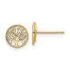 14k CZ Tree of Life in Circle Post Earrings