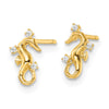14k Polished CZ Mini Seahorse Post Earrings