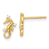 14k Polished CZ Mini Seahorse Post Earrings