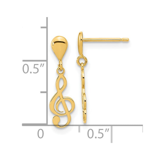 14K Polished Treble Clef Dangle Post Earrings