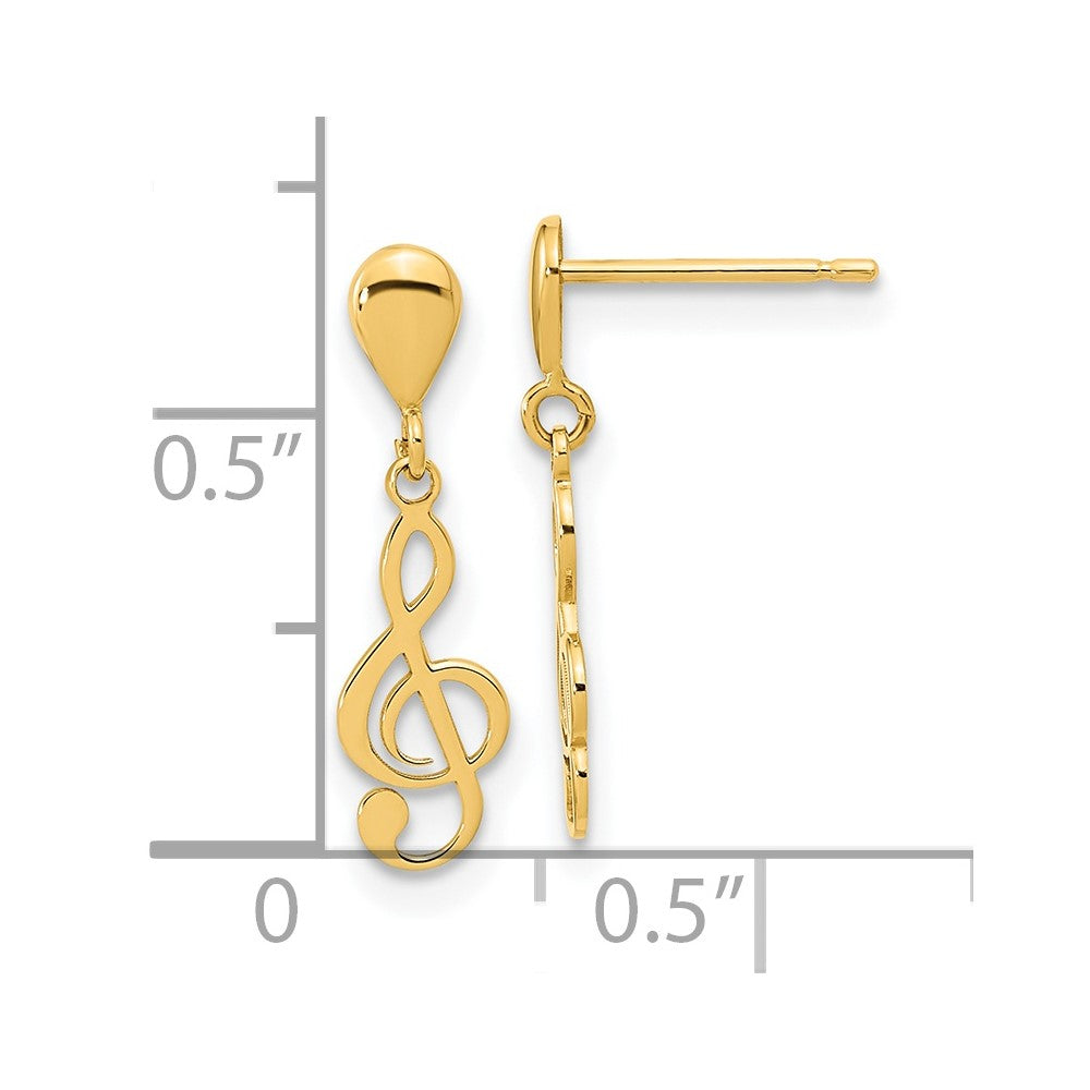 14K Polished Treble Clef Dangle Post Earrings