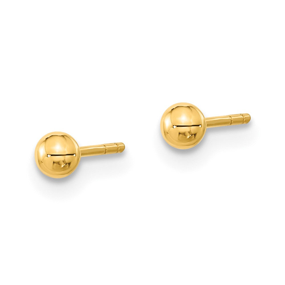 14K Polished 3mm Ball/Cross/4mm CZ Bezel 3-Pair Post Earrings Set