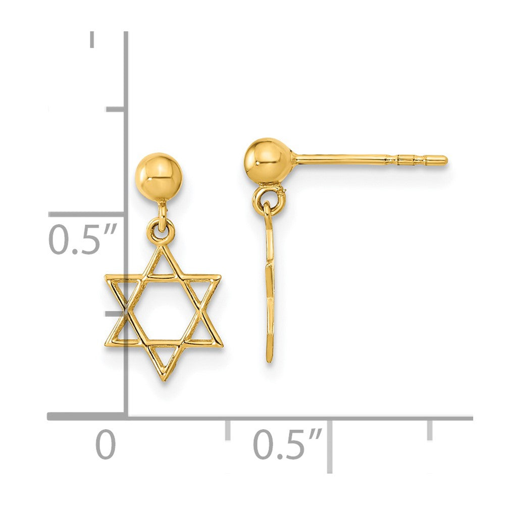 Gold Star of David Post Dangle Earrings