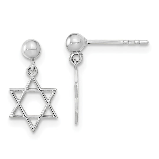 14K White Gold Polished Star of David Post Dangle Earrings