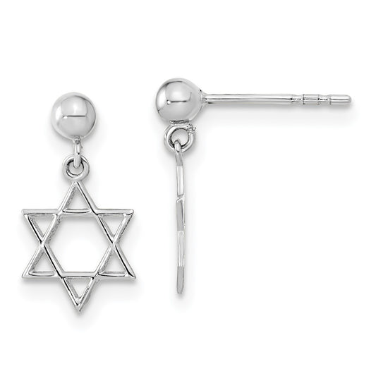 14K White Gold Polished Star of David Post Dangle Earrings