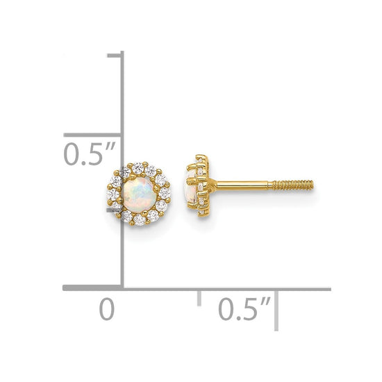 14K Polished CZ and Lab Created Opal Halo Screwback Post Earrings