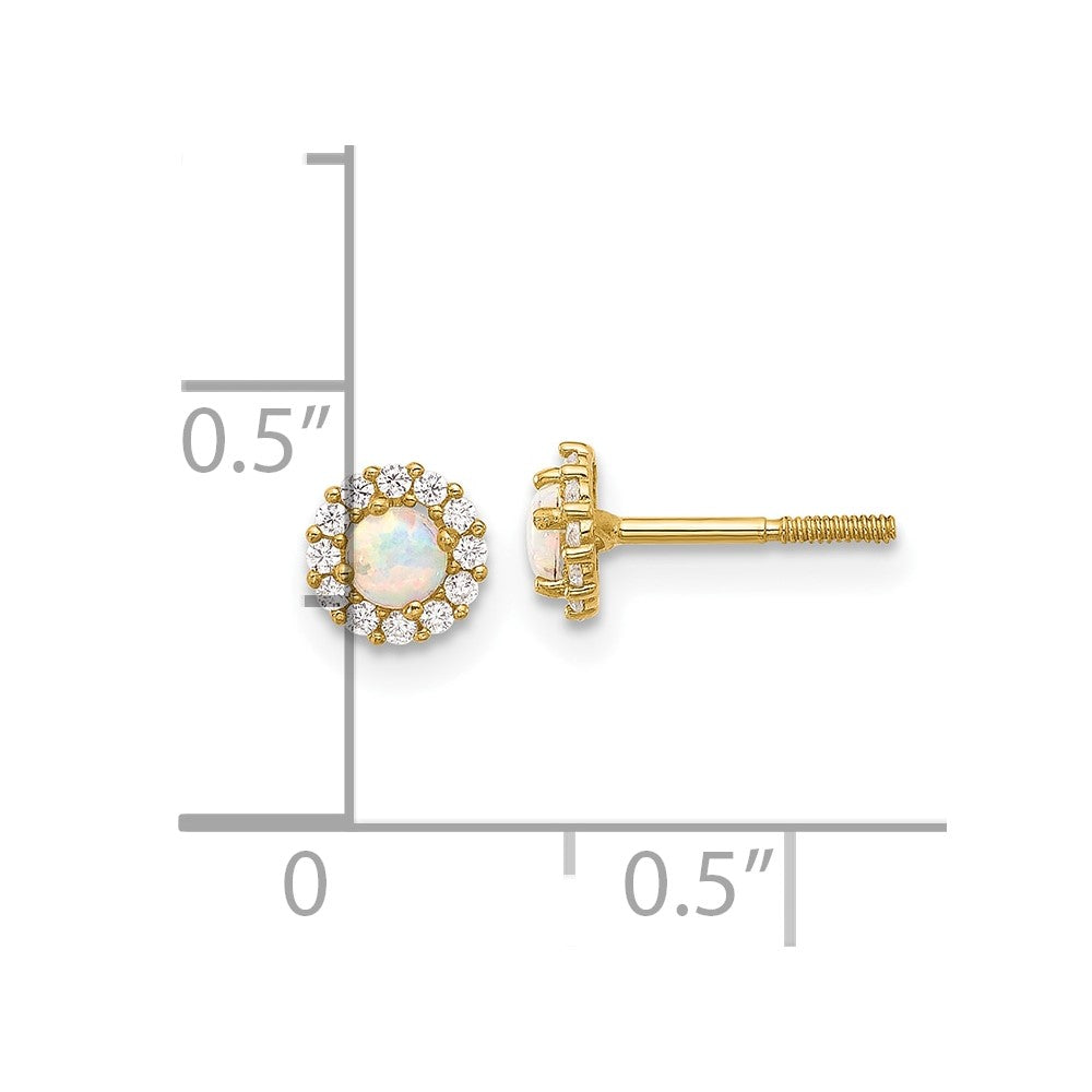 14K Polished CZ and Lab Created Opal Halo Screwback Post Earrings