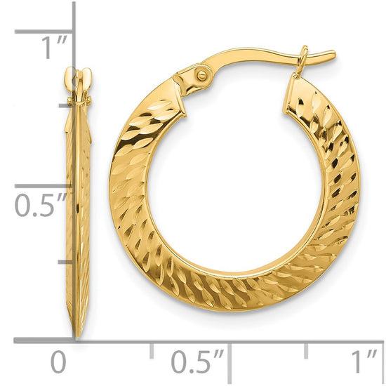 14K Polished and Diamond-cut Knife Edge Hoop Earrings