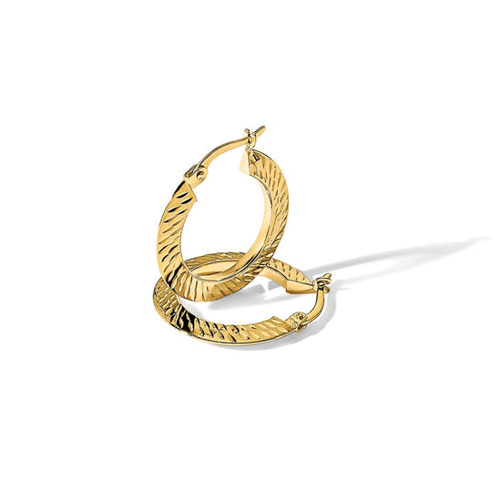 14K Polished and Diamond-cut Knife Edge Hoop Earrings