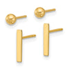 14K Set of Two Pair Polished 3mm Ball and Bar Post Earrings
