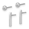 14K White Gold Set of Two Pair Polished 3mm Ball and Bar Post Earrings