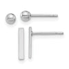 14K White Gold Set of Two Pair Polished 3mm Ball and Bar Post Earrings