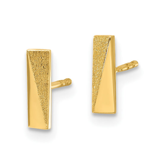 14K 2.5x9mm Polished and Satin Bar Post Earrings