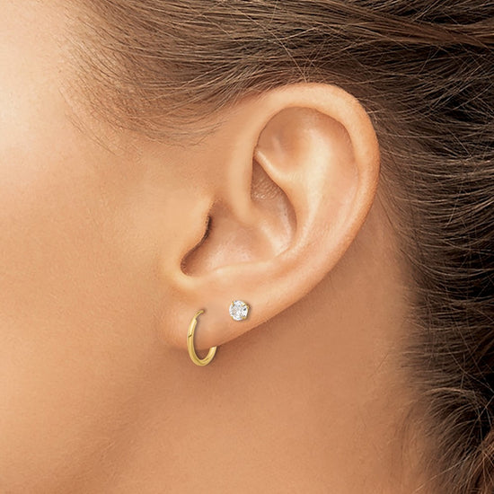 14K Set of Two Pair 4mm CZ Studs and 1.00x12mm Endless Hoop Earrings