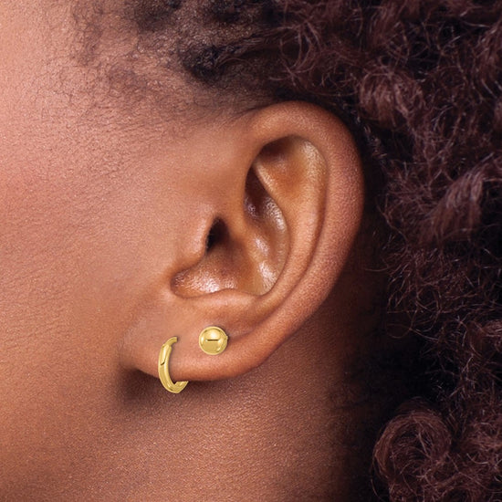 14K Set of Two Pair Polished 5mm Ball and Hinged Hoop Earrings