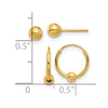 14K Set of Two Pair Polished 4mm Ball and Beaded Endless Hoop Earrings