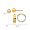 14K Set of Two Pair Polished 4mm Ball and Diamond-cut Hinged Hoop Earrings