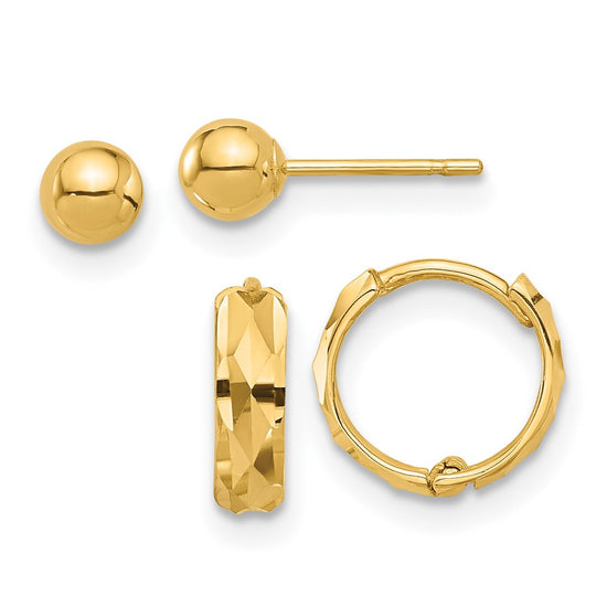 Gold Diamond-cut Hoop and Ball Post Set