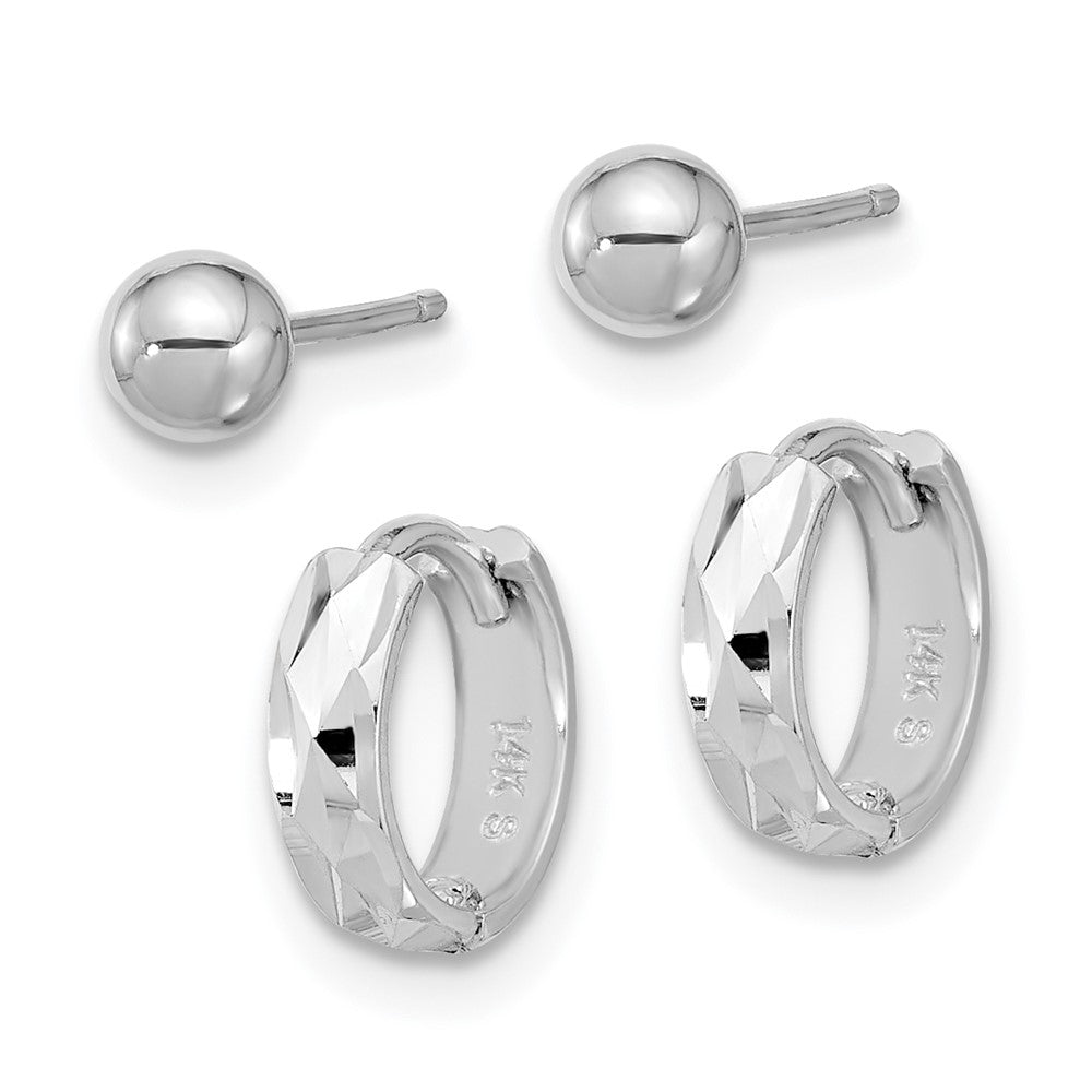Gold Diamond-cut Hoop and Ball Post Set