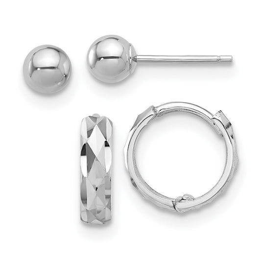 Gold Diamond-cut Hoop and Ball Post Set
