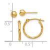 14K Set of Two Pair Polished 4mm Ball and 1x12mm Twisted Hoop Earrings