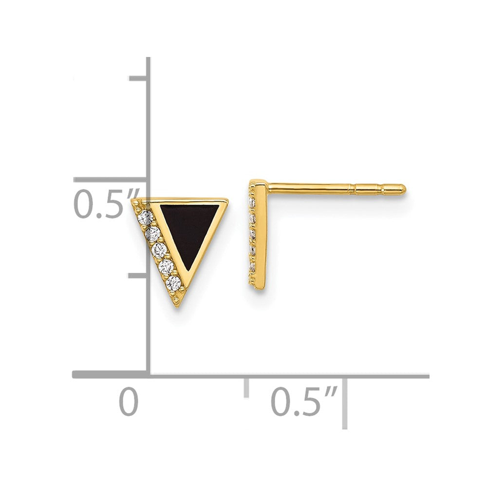 14K CZ and Black Epoxy Triangle Post Earrings