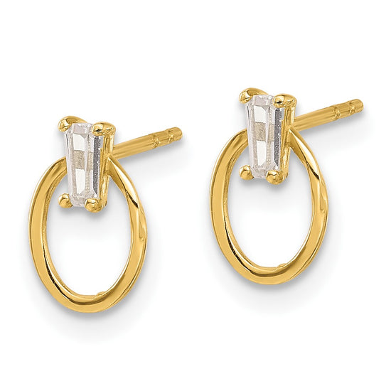 14K Polished CZ Baguette on Oval Post Earrings