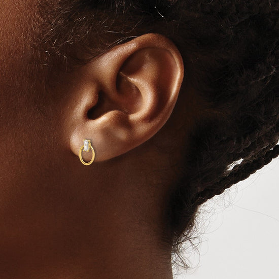 14K Polished CZ Baguette on Oval Post Earrings