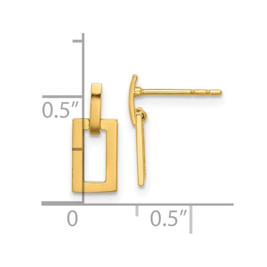 14K Polished Open Rectangle Dangle Post Earrings