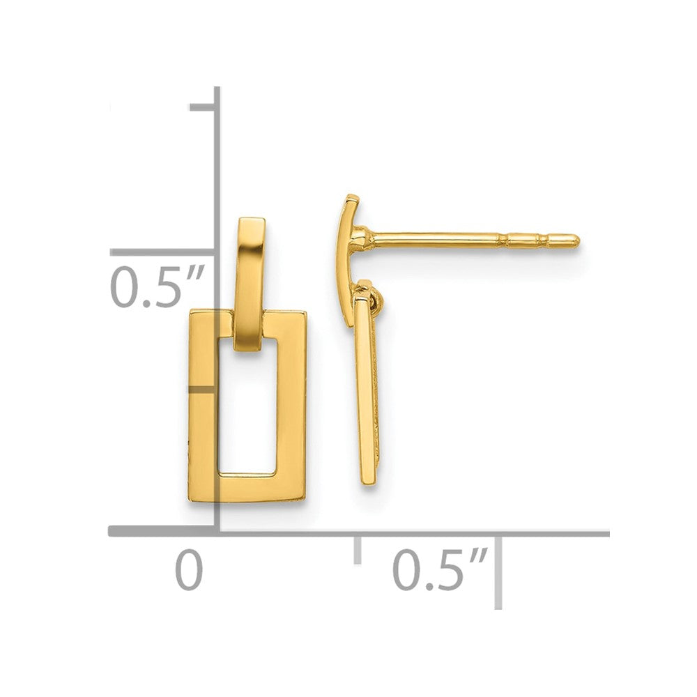 14K Polished Open Rectangle Dangle Post Earrings