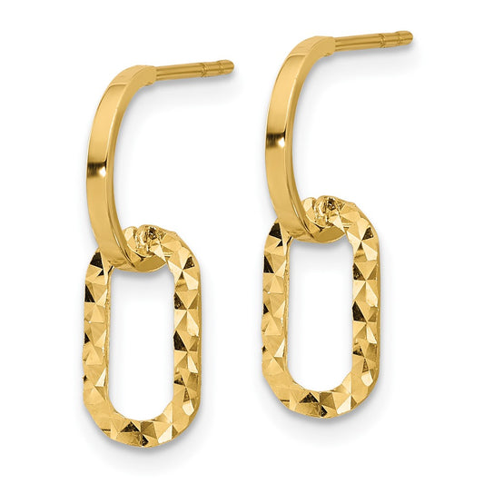 14K Polished and Diamond-cut Dangle J-Hoop Post Earrings