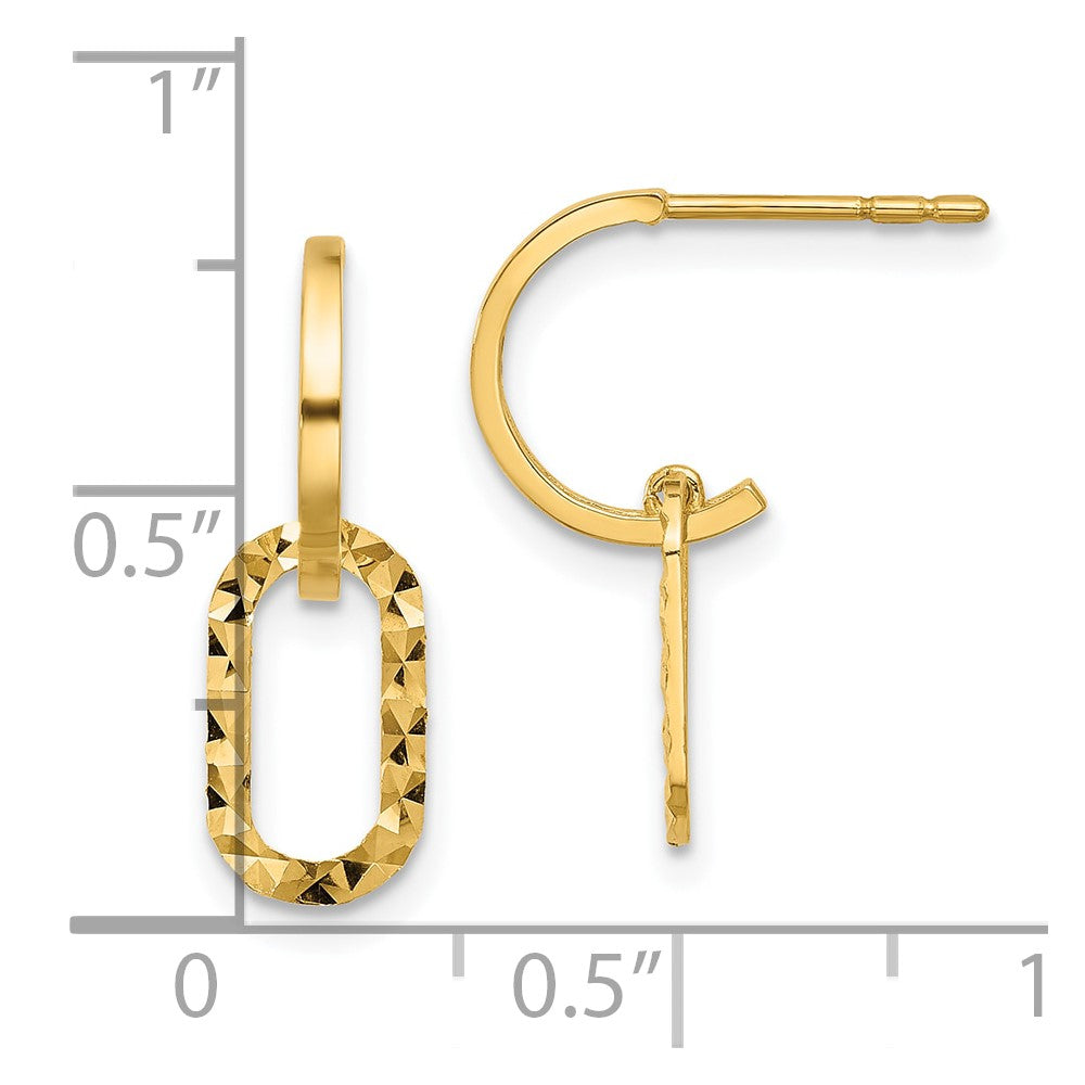 14K Polished and Diamond-cut Dangle J-Hoop Post Earrings
