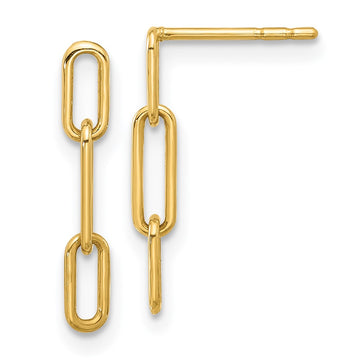 14K Polished Open Paperclip Link Dangle Post Earrings