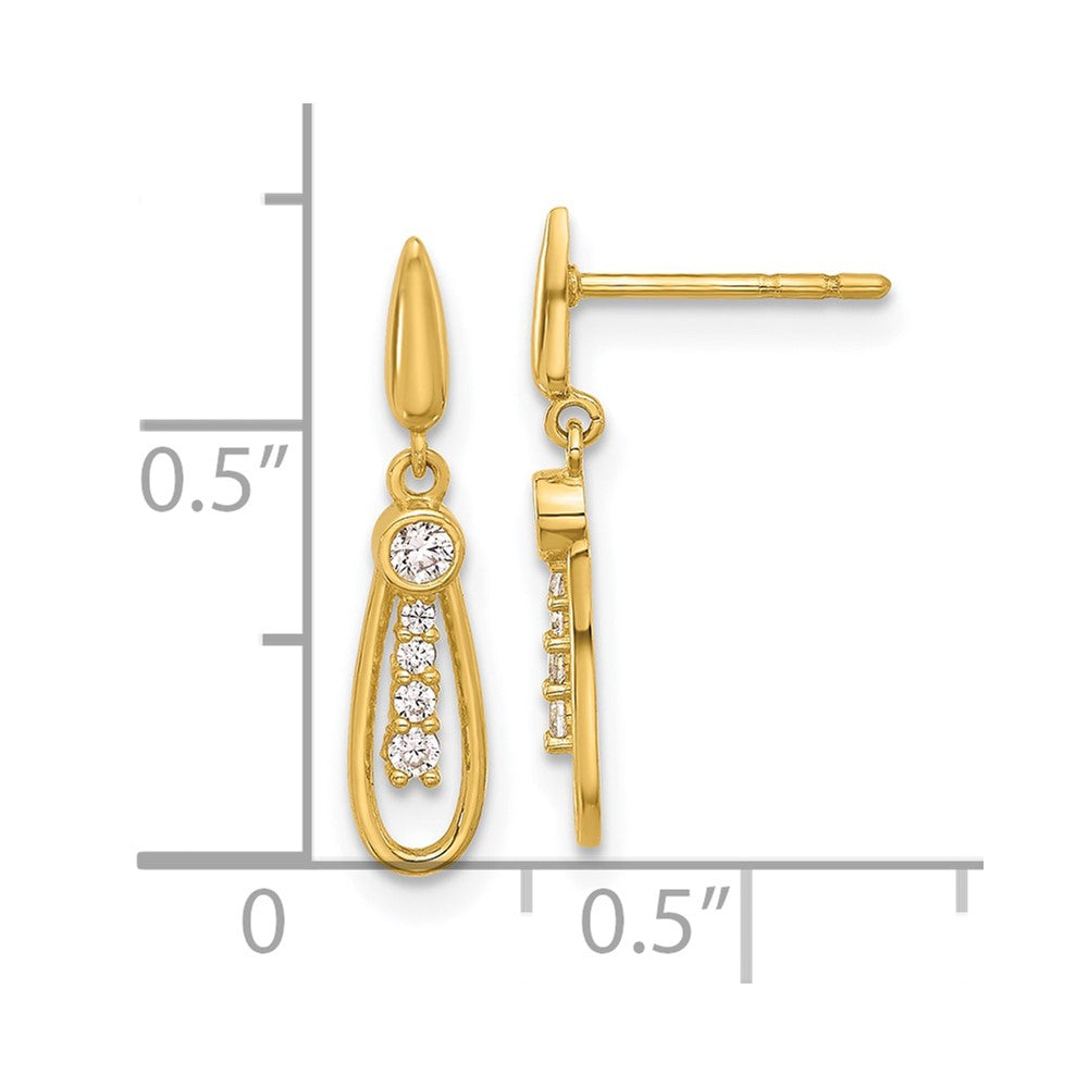 14K Polished Teardrop with CZ Dangle Post Earrings