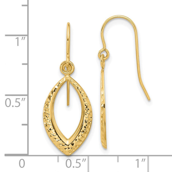 14K Diamond-cut Oval Dangle French Hook Earrings