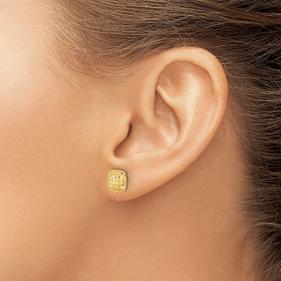 14K 8mm Diamond-cut Puffed Square Button Post Earrings