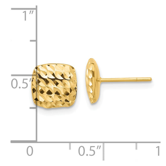 14K 8mm Diamond-cut Puffed Square Button Post Earrings