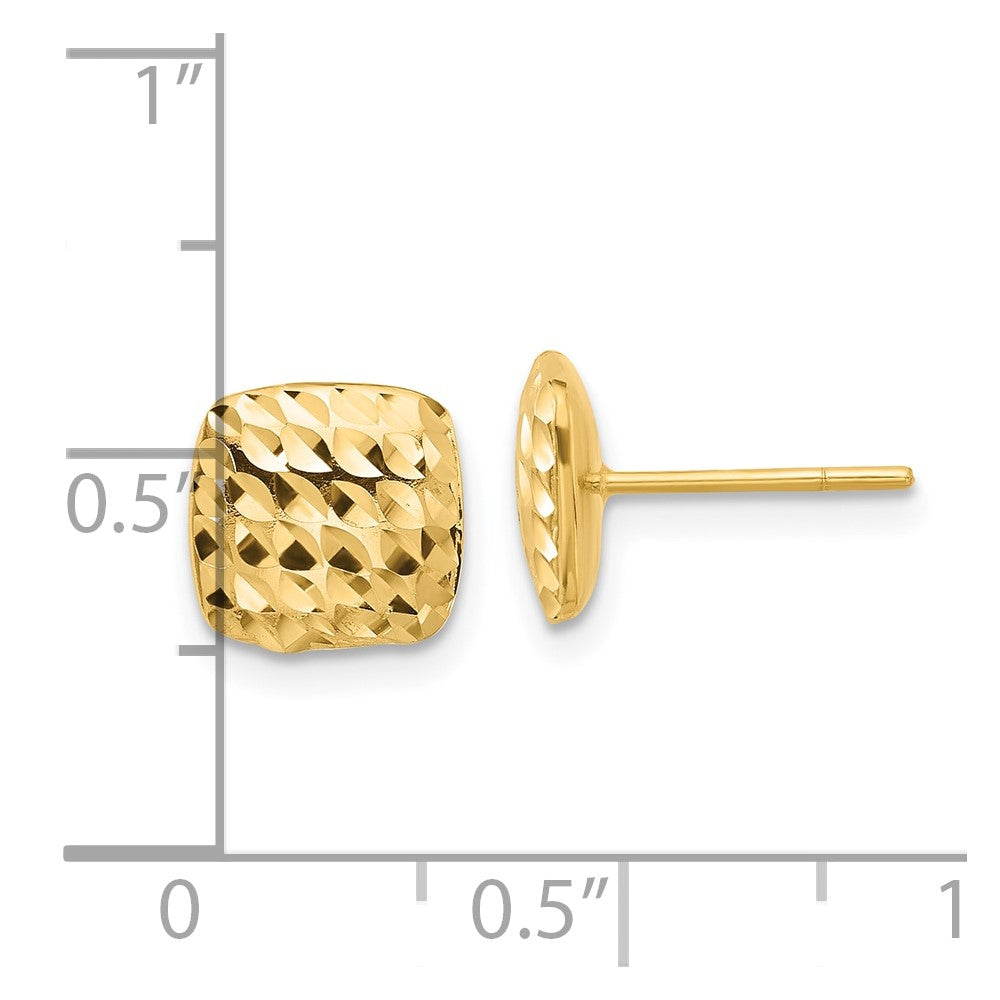 14K 8mm Diamond-cut Puffed Square Button Post Earrings