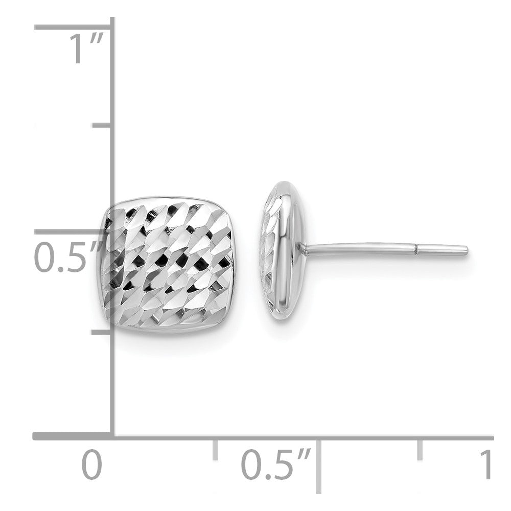14K White Gold 8mm Diamond-cut Puffed Square Button Post Earrings