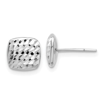 14K White Gold 8mm Diamond-cut Puffed Square Button Post Earrings