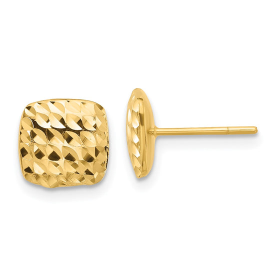 14K 8mm Diamond-cut Puffed Square Button Post Earrings