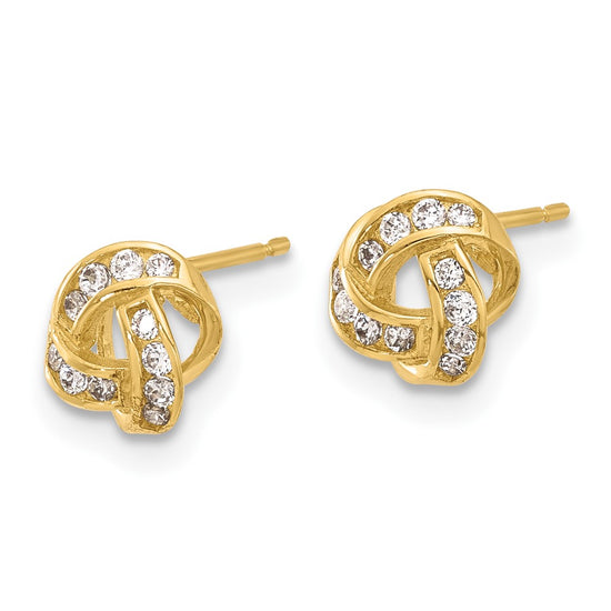 14K 7mm Polished CZ Love Knot Post Earrings