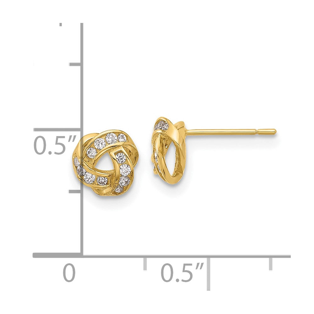 14K 7mm Polished CZ Love Knot Post Earrings