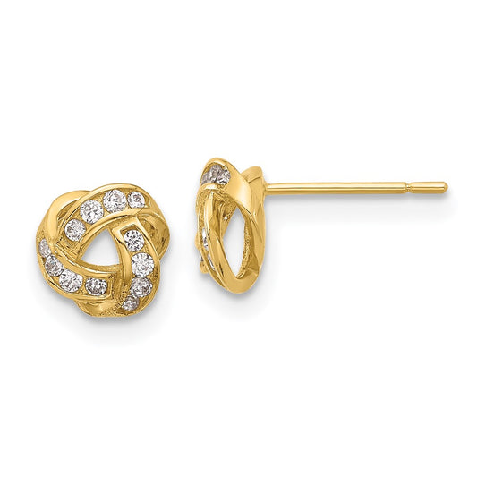 14K 7mm Polished CZ Love Knot Post Earrings