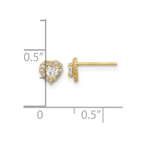 14K CZ Halo Heart Post Earrings