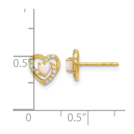 14K CZ and Lab Created Opal Heart Post Earrings