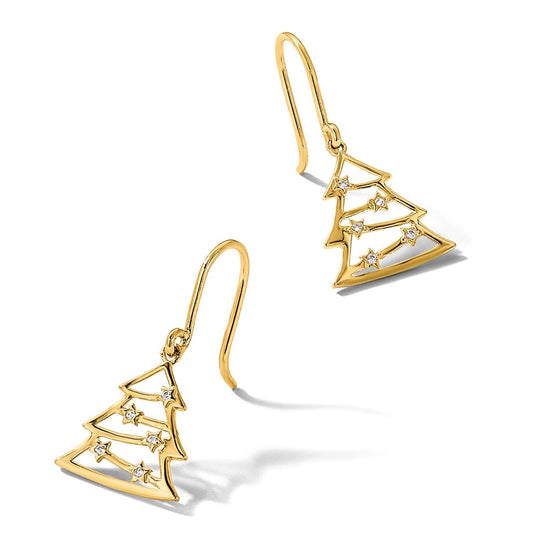 14k Polished CZ Christmas Tree French Hook Dangle Earrings
